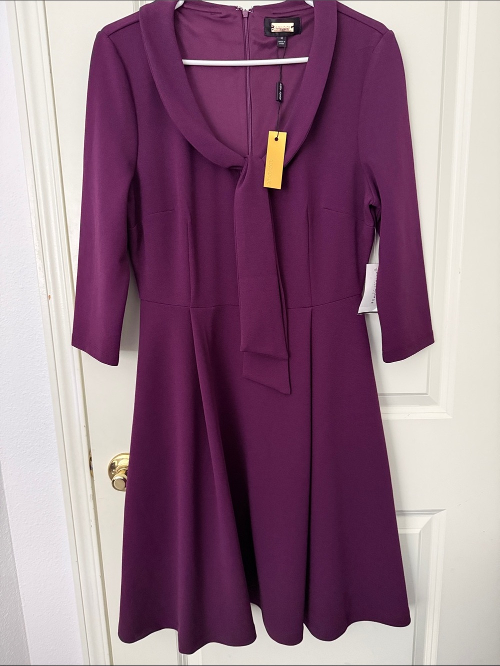 Alexia Admor Deep Plum Tie-Neck Midi Dress
